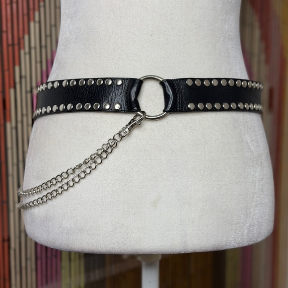 Y2K Retro Brand Studded Leather Chain O-Ring Belt - Picture 6 of 7